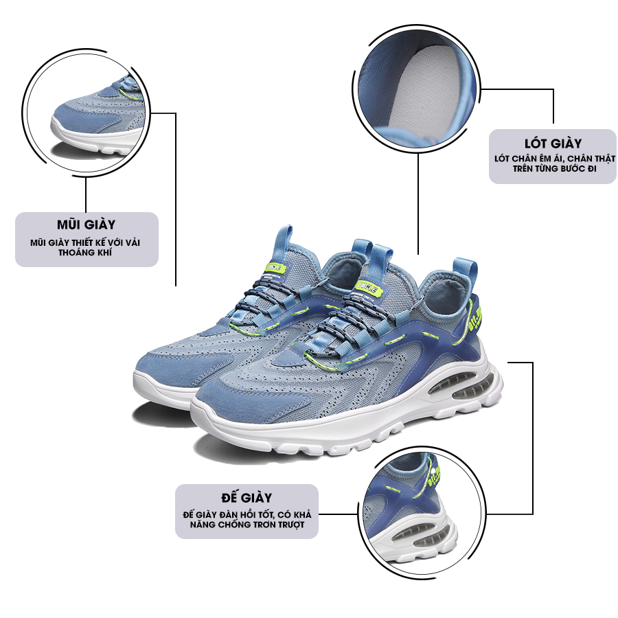 Giày Thể Thao Nam MENDO - Giày Sneaker Màu Đen - Xanh - Trắng, Giày Chạy Bộ Thể Thao Phiên Bản Hàn Quốc- G5055