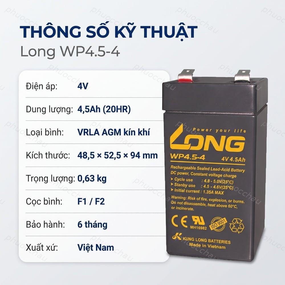 Ắc Quy LONG WP4.5-4 4V 4.5AH Chính Hãng Dùng Cho Cân Điện Tử, Đèn Thoát Hiểm, UPS