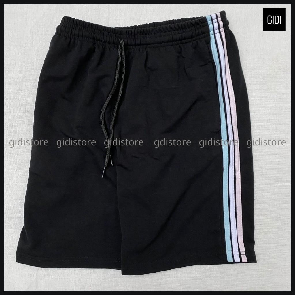 Quần Short thun Nam Nữ Unisex RIO phối 3 sọc - quần đùi ngắn ống suông