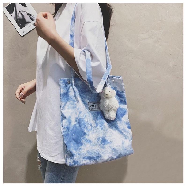 Túi tote vải đeo vai màu loang cỡ lớn thời trang sinh viên