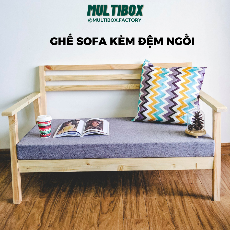 Ghế Sofa Phòng Khách Multibox Bằng Gỗ Thông Nhập Khẩu Kèm Đệm Ngồi Dài 120x60