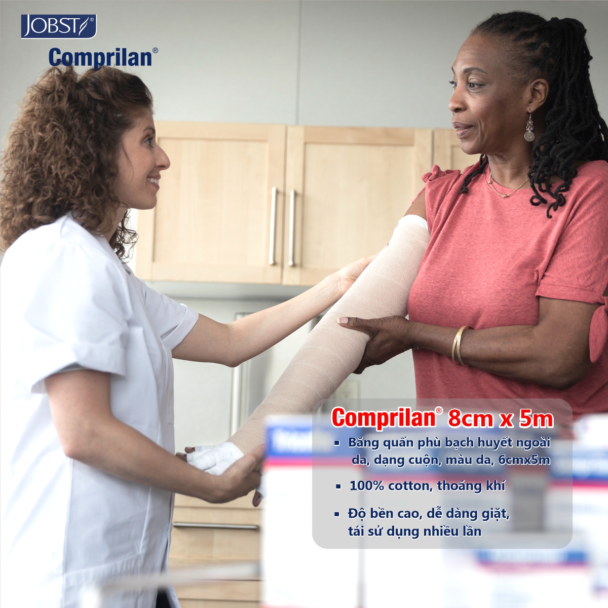 Comprilan - Băng Quấn Phù Bạch Huyết Lớp 3, Dạng Cuộn, Màu Da, Size 8cmx5m