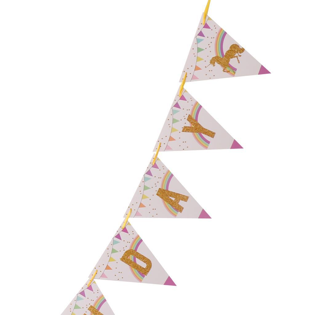 Glitter Gold HAPPY BIRTHDAY Pennant Banner Unicorn Bunting Party Decoration