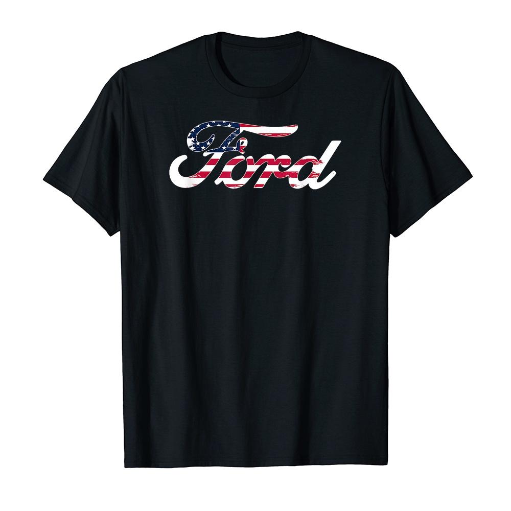 Áo thun cotton unisex in hình Ford Script American Flag Logo-9312