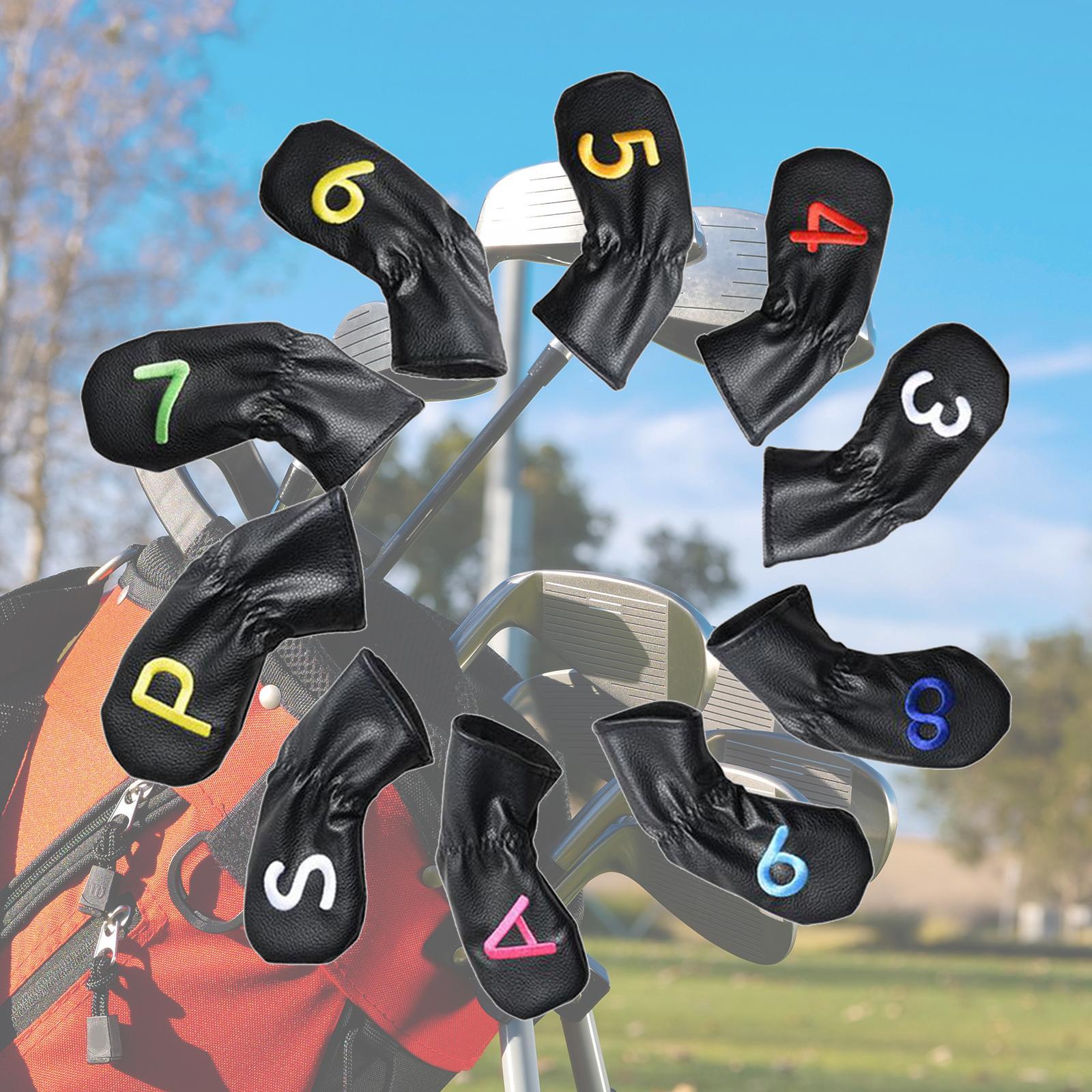 Leather Golf Irons Head Covers Embroidery Number, Golf Head Protector Guard