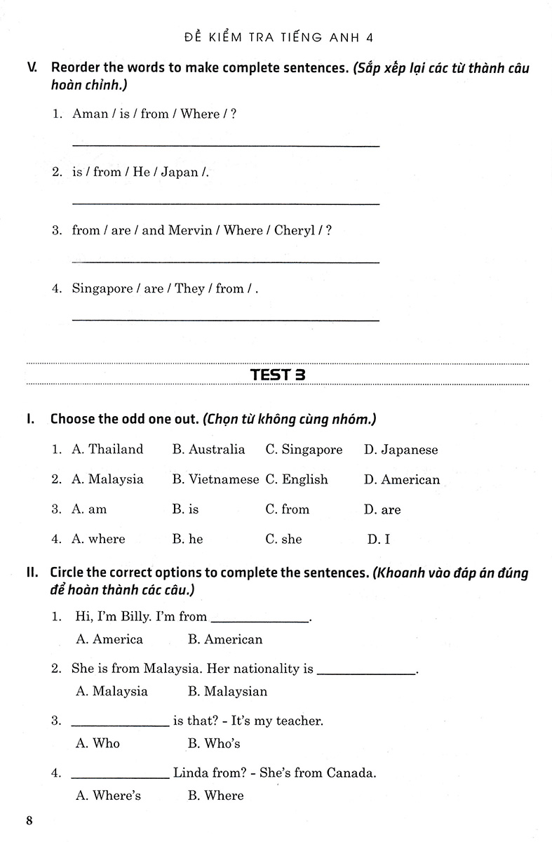 Đề Kiểm Tra Tiếng Anh 4 - Có Đáp Án _HA
