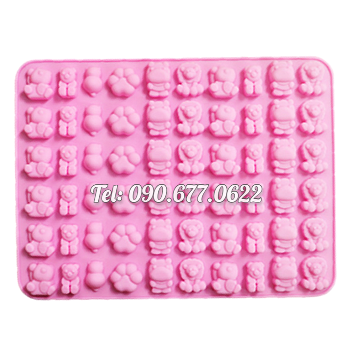 Khuôn silicone làm kẹo dẻo, rau câu, socola 60 hình gấu con, hà mã, sư tử, chân gấu - Mã số 1092