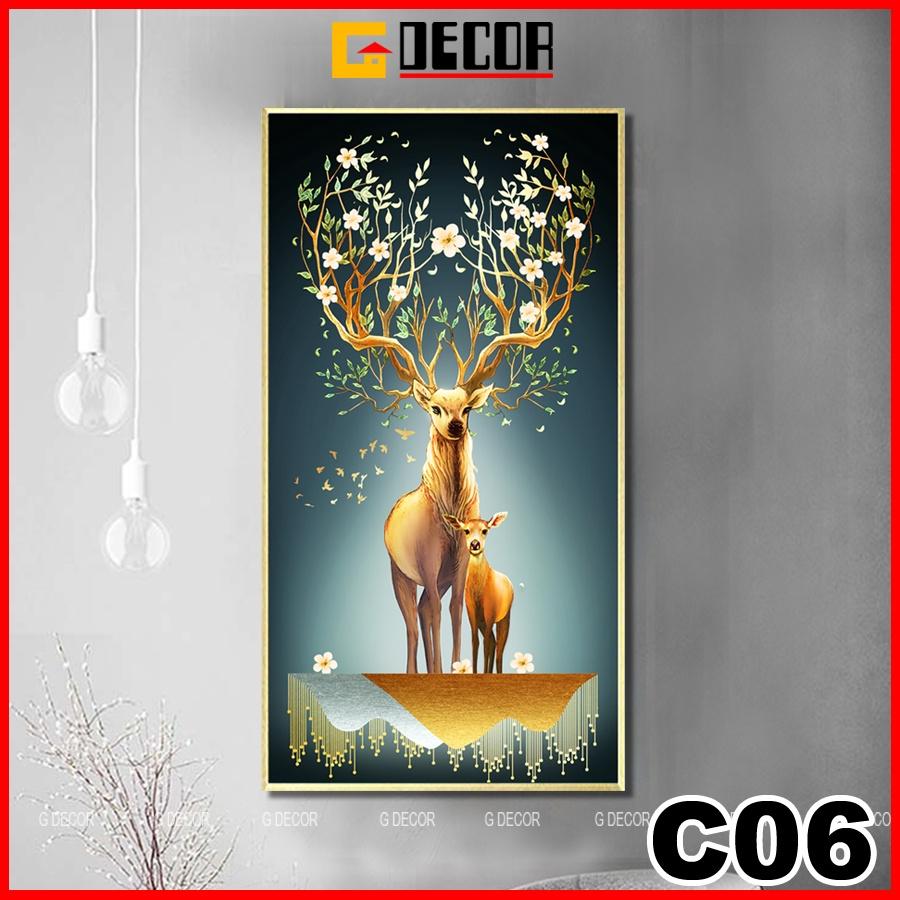 Tranh treo tường canvas 1 bức phong cách hiện đại Bắc Âu 06, tranh hươu tài lộc trang trí phòng khách, phòng ngủ, spa.