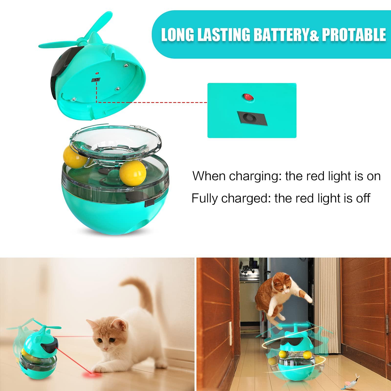 Đồ chơi Cat 4 -in -1, đồ chơi mèo tương tác tự động với swing, bộ phân phối thực phẩm có thể điều chỉnh, bàn xoay bàn xoay cho mèo, tải USB, màu xanh