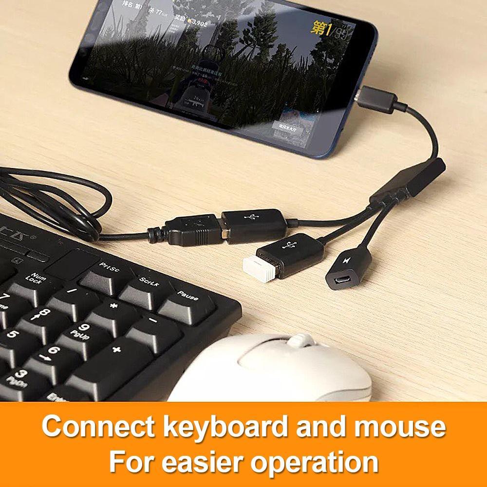 3 in1 Micro OTG Cổng USB Trò Chơi Bàn Phím Chuột Bộ Chuyển Đổi Cáp Cho Máy Tính Bảng Android Đen