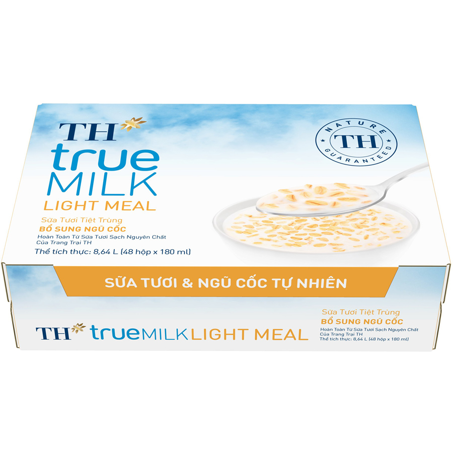 Thùng 48 Hộp Sữa Tươi Tiệt Trùng Ngũ Cốc TH True Milk Light Meal 180ml