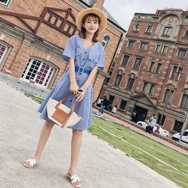 Đầm Suông Xanh Caro Kèm Nịt