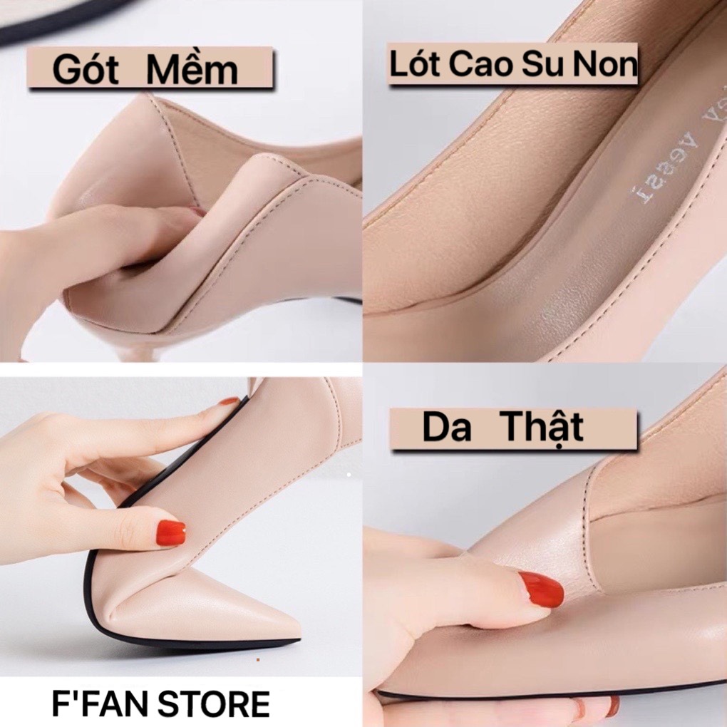 Giày Mũi Nhọn Gót Nhọn (DA THẬT) Da Mềm, Đen Trắng sữa Hồng nude Gót Mềm FFAN STORE