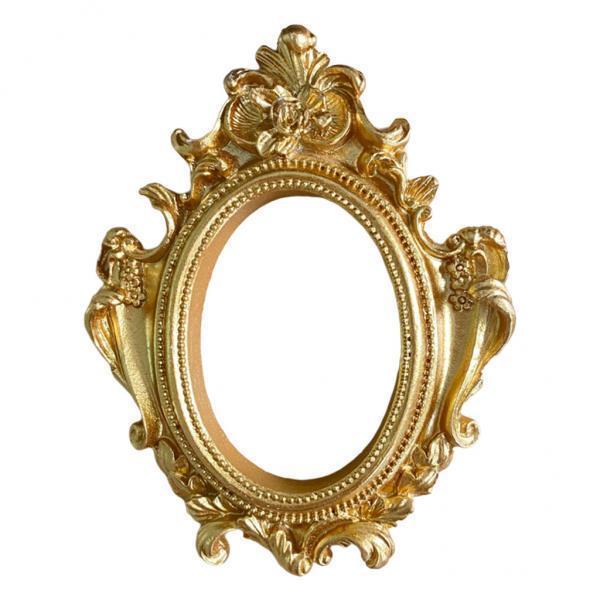 2X Vintage Golden Photo Frame Mini Resin Oval Antique Props Mould Decor Flower