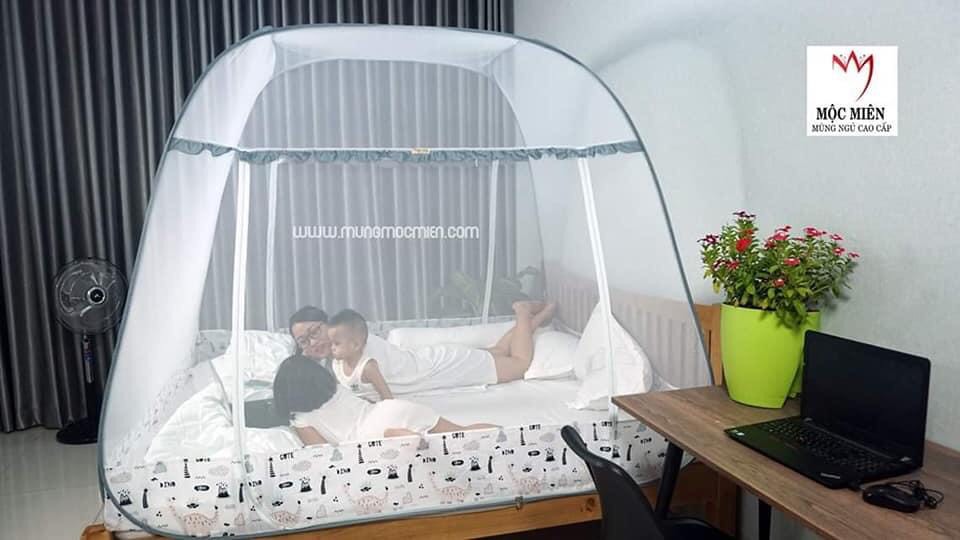 Màn chụp , Mùng chụp cao cấp Mộc Miên đỉnh rộng kích thước 1,8mx2m - 2 cửa