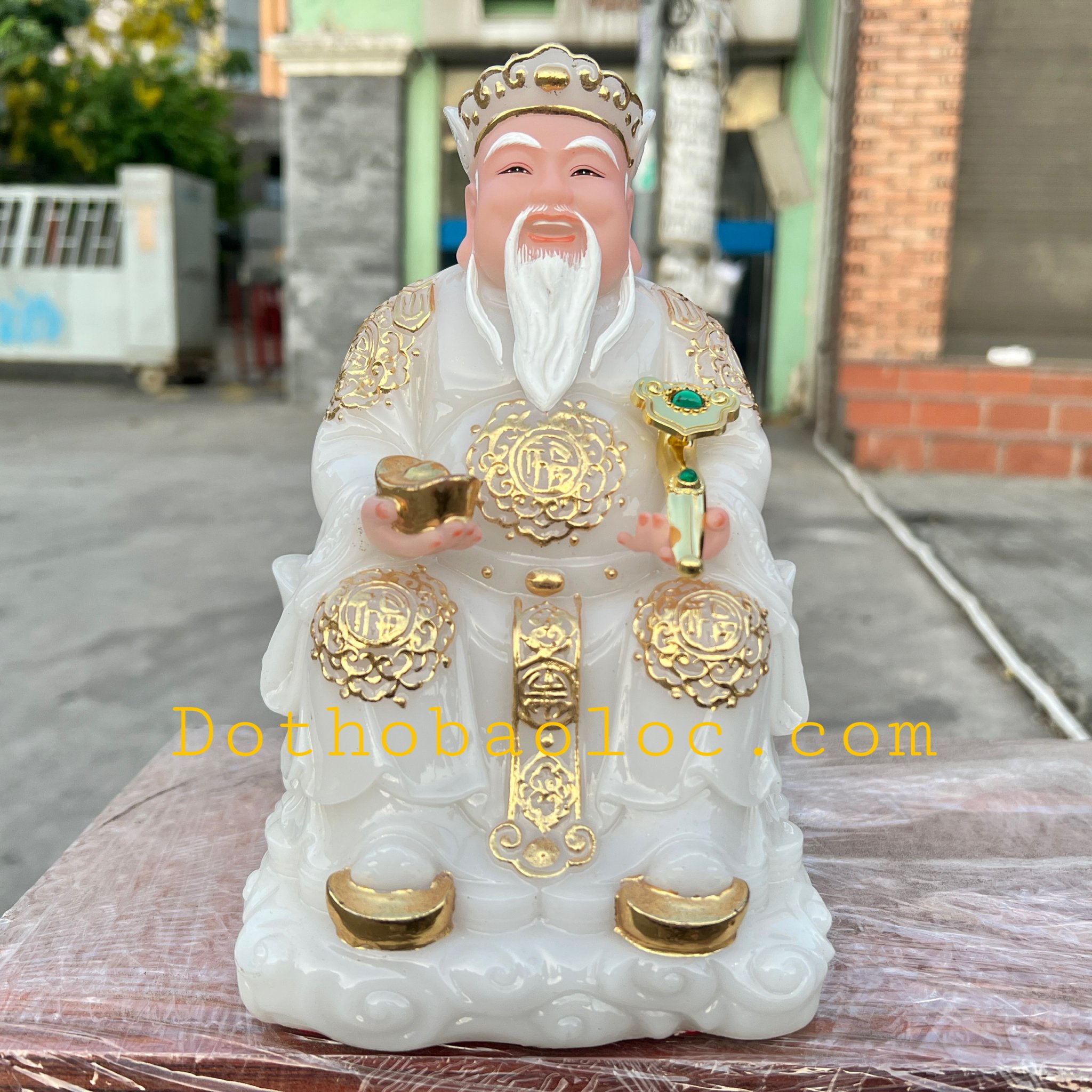 Tượng Thần tài Thổ Địa đế đá nhập khẩu cao cấp cao 20cm – Trắng