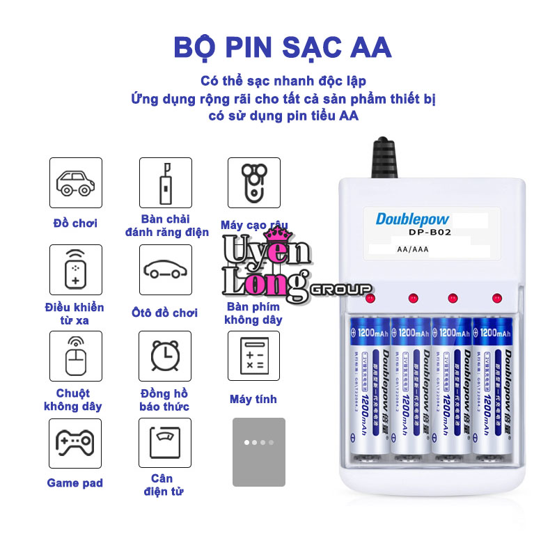 Bộ Pin Sạc + Đế Sạc Loại AA, AAA 1200mAh, Sạc Nhanh, Ứng Dụng Rộng Rãi Cho Nhiều Sản Phẩm Và Thiết Bị