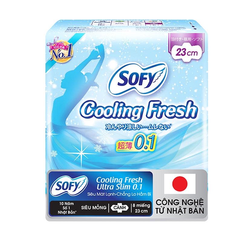 Combo 6 Băng vệ sinh cao cấp Sofy Cooling Fresh Ultra Slim 0.1 có cánh 23cm 8 miếng 8 miếng/gói