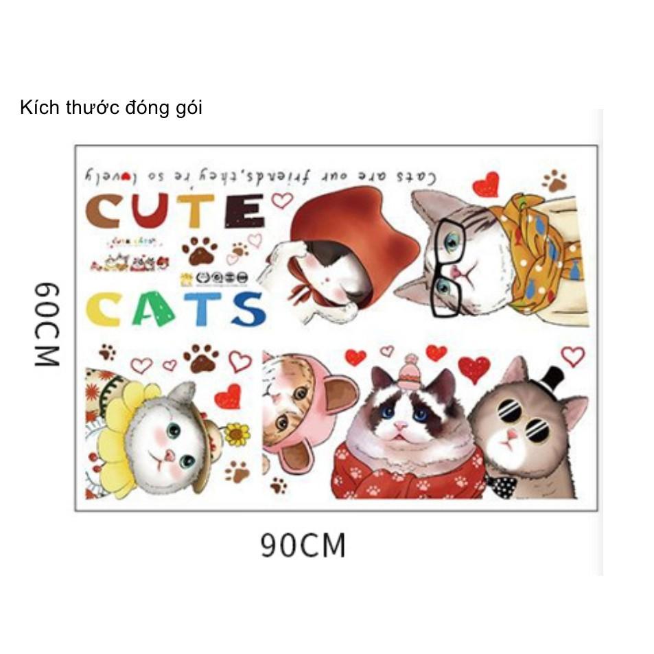 Decal dán tường trang trí - 6 CHÚ MÈO NGỘ NGHĨNH ĐÁNG YÊU CHO BÉ