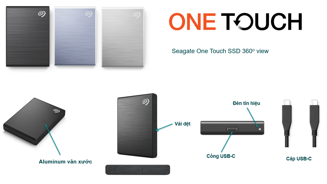 Ổ cứng Di Động SSD Seagate One Touch SSD 1TB USB_C + Phục hồi Dữ liệu Rescue_Hàng chính hãng