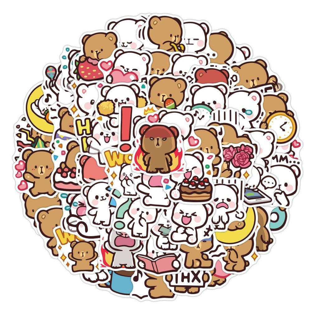 Sticker GẤU NÂU VÀ GẤU TRẮNG CHIBI hoạt hình trang trí mũ bảo hiểm,guitar,ukulele,điện thoại,sổ tay,laptop-mẫu S146