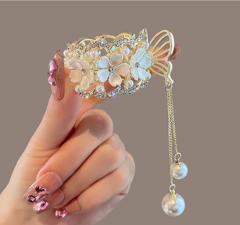 Kẹp tóc đuôi ngựa đính đá sang trọng - Kẹp tóc đuôi ngựa hoa hồng - Kẹp tóc đuôi ngựa ngọc trai