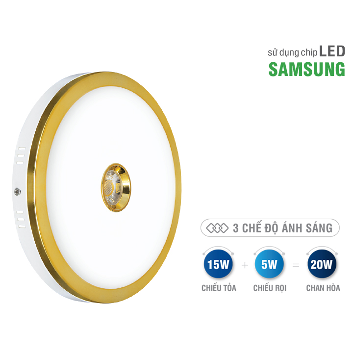 Đèn ốp trần LED 3 chế độ màu Roman ELT8010/20W, tuổi thọ chip LED &gt;30.000 giờ (chip LED Samsung)