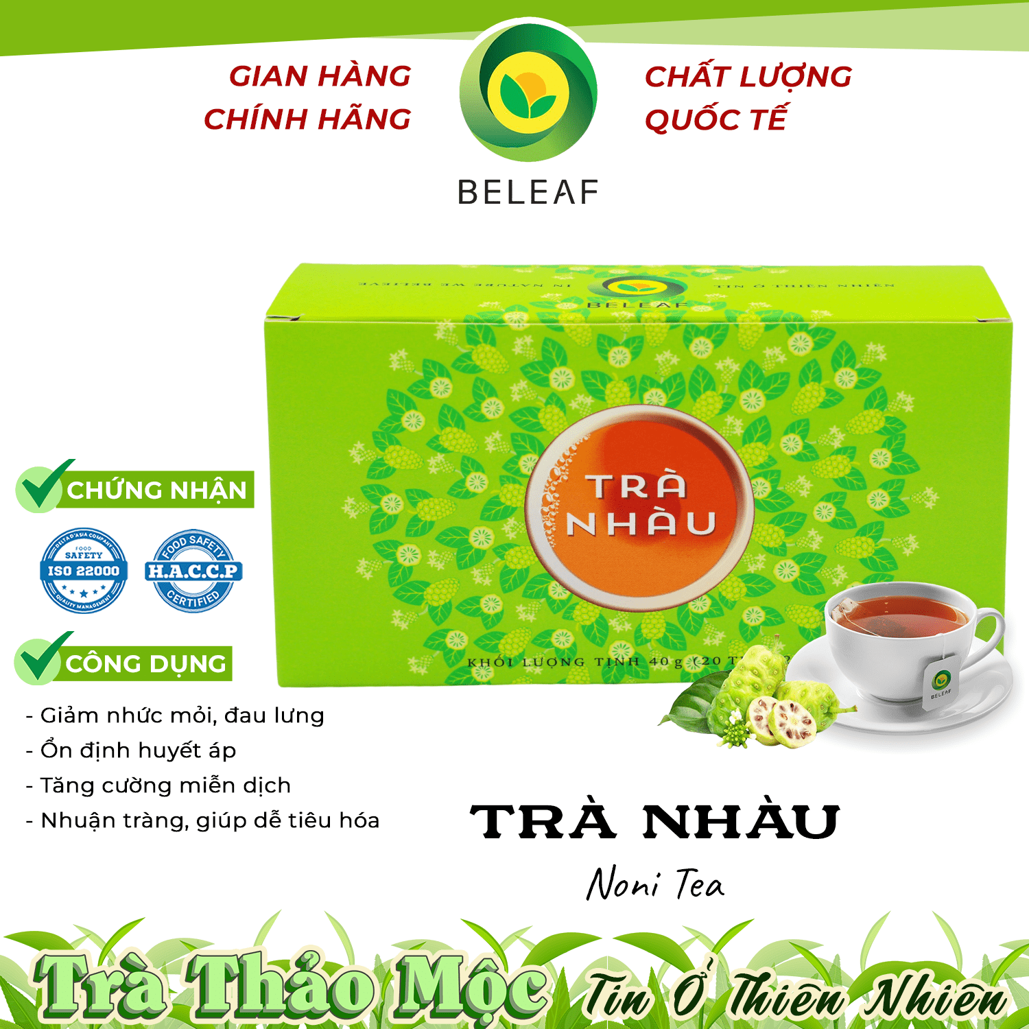 Trà Nhàu - Noni Tea - Trà Thảo Mộc Beleaf hỗ trợ tiêu hóa, tăng cường miễn dịch