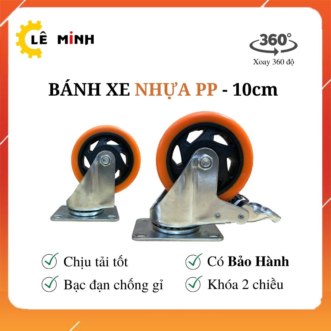 Bánh xe PP Cam 10cm (Mâm nhựa) - Tải trọng 70Kg/1 Bánh