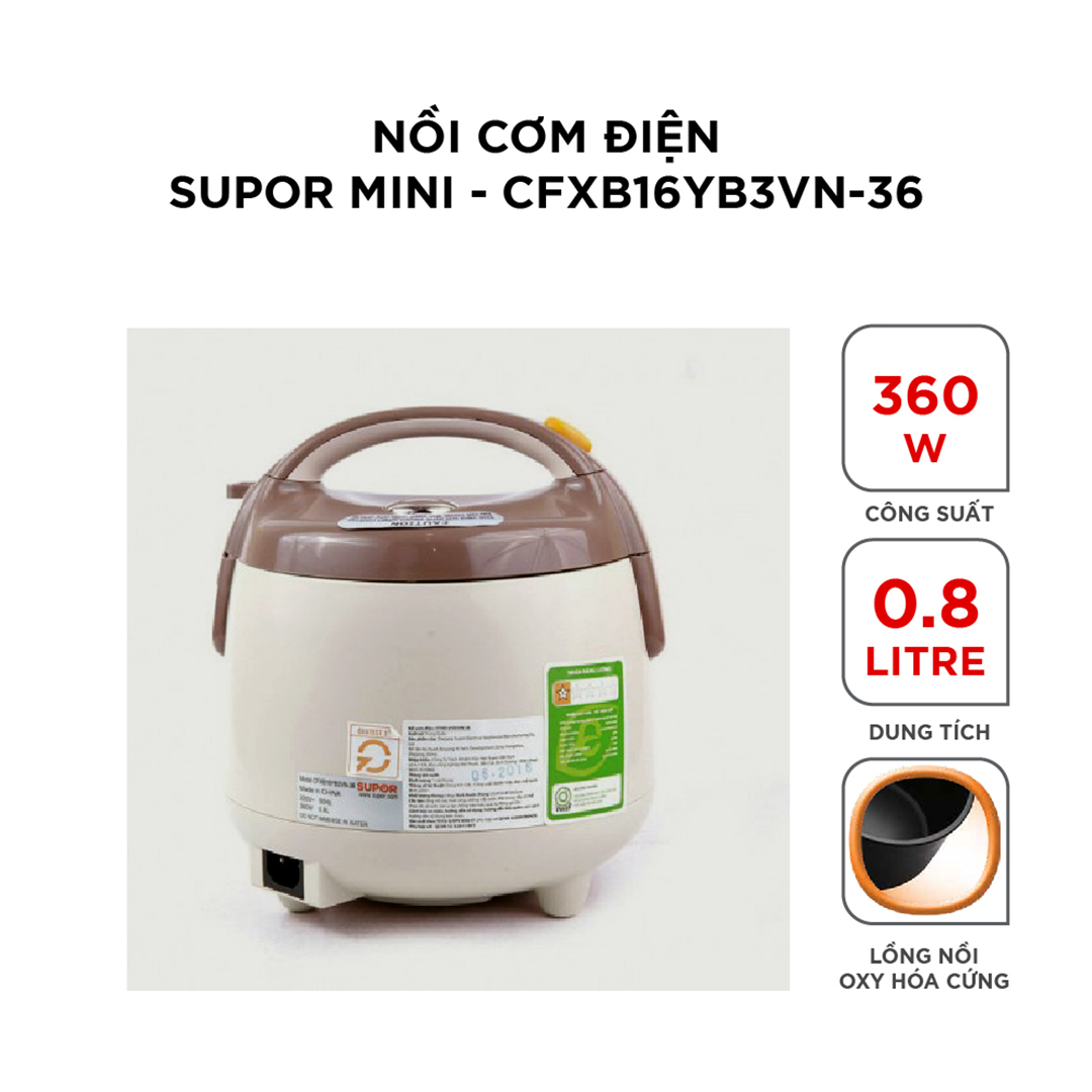 (HÀNG CHÍNH HÃNG) Nồi cơm điện Mini Supor CFXB-16YB3VN-36 0.8l (Trắng nâu)