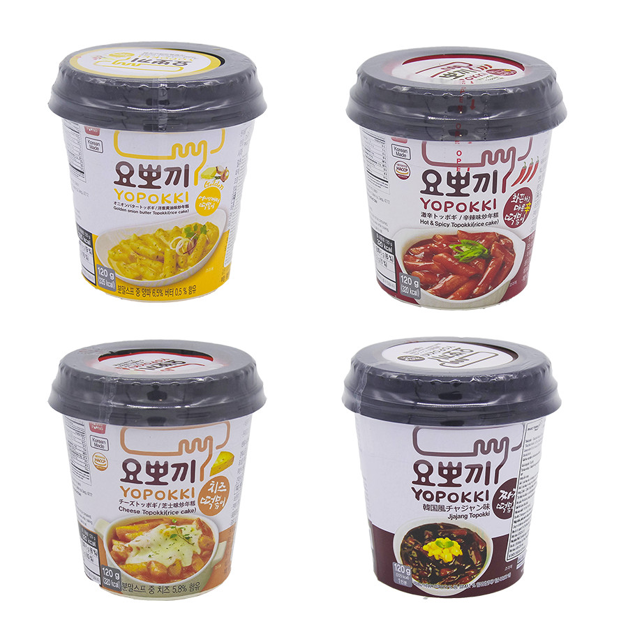 Combo 4 vị: Phomai, Siêu cay, tương đen, bơ hành - Bánh gạo Hàn Quốc Yopokki dạng cốc