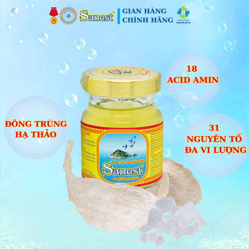 [Combo 10 lọ] Nước Yến sào Khánh Hòa Sanest Đông Trùng Hạ Thảo đóng lọ 70 ml
