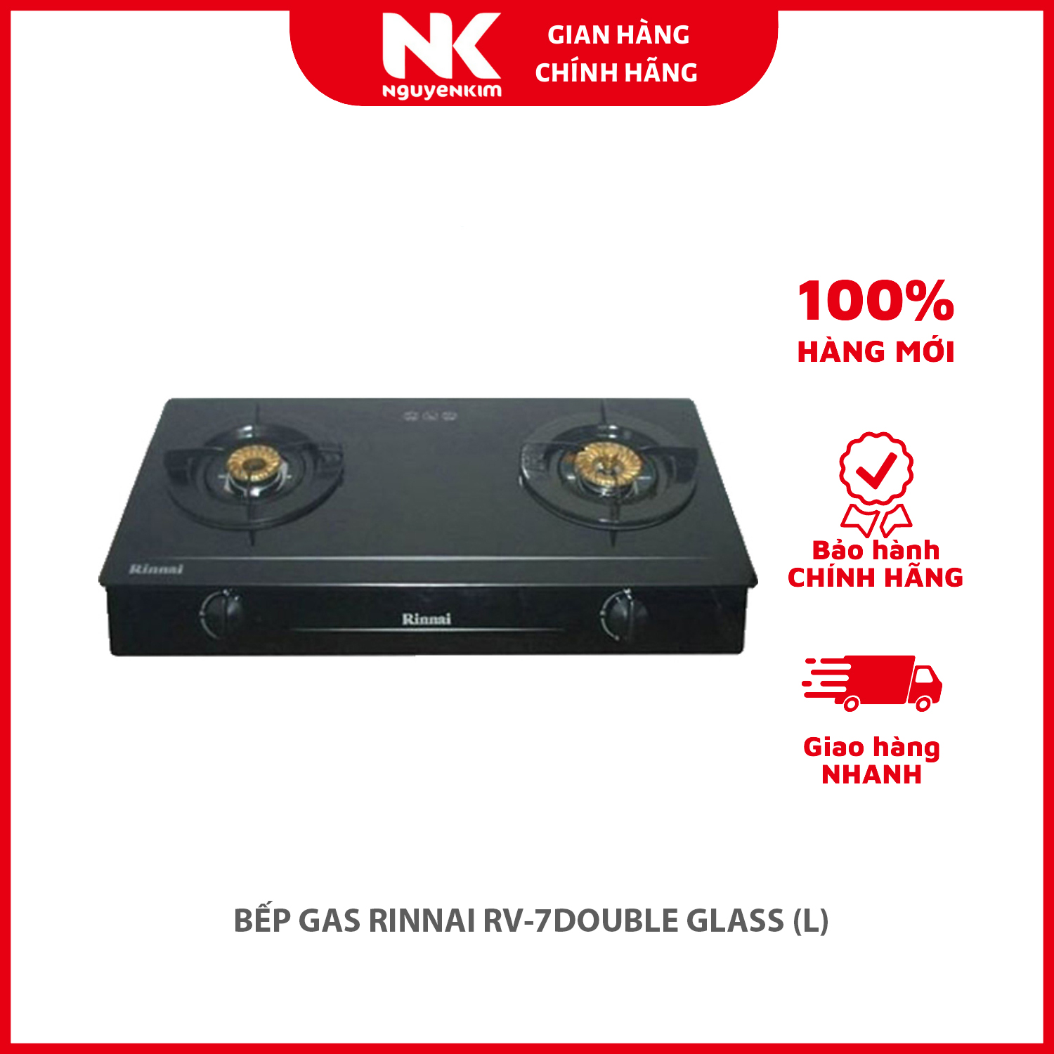 Bếp gas Rinnai RV-7DOUBLE GLASS (L) - Hàng chính hãng