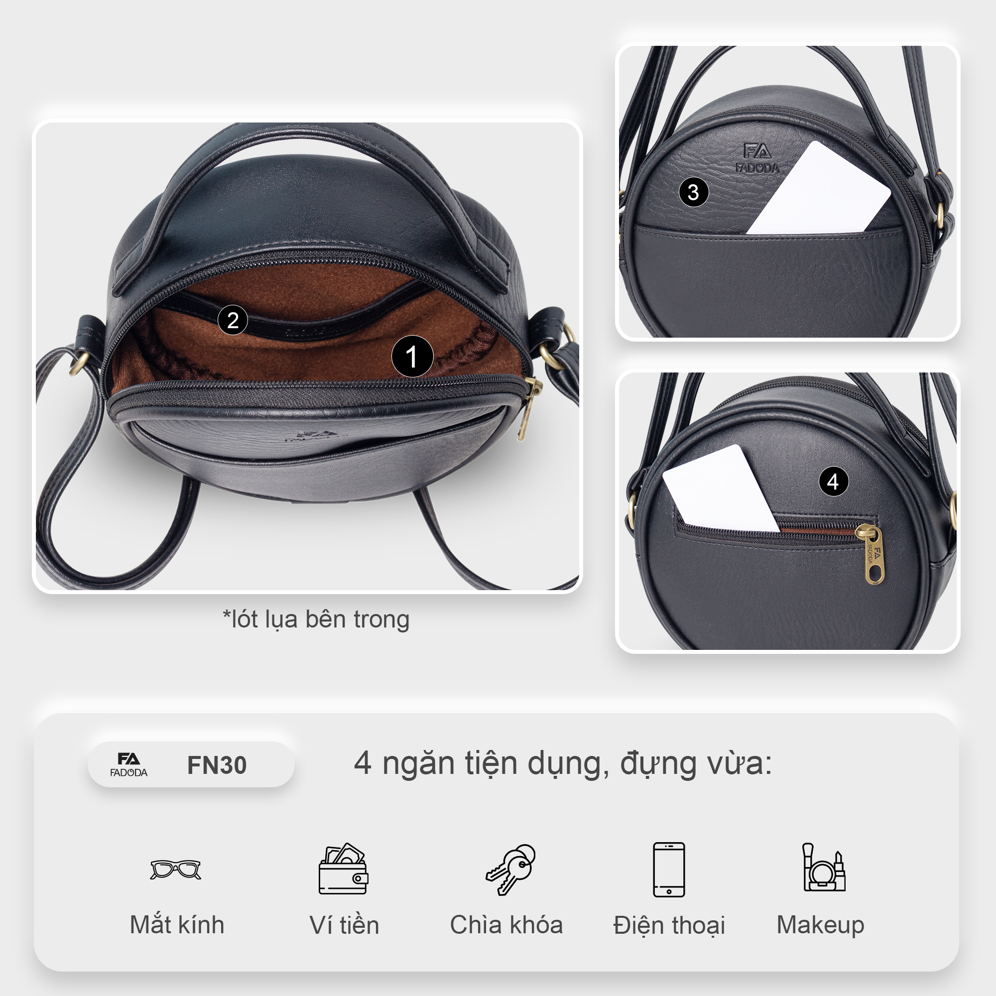 Túi đeo chéo da nữ tròn mini FADODA FN30