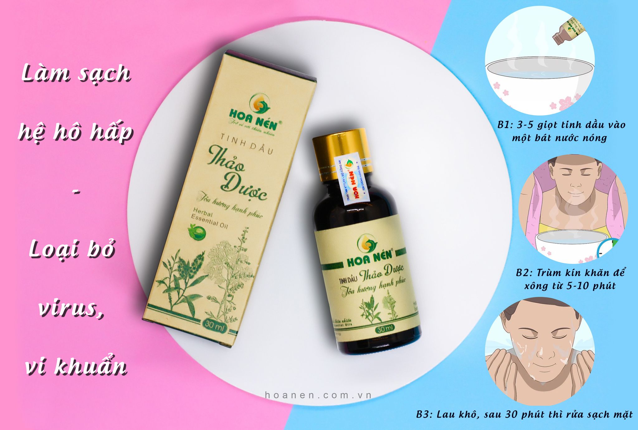 Tinh dầu xông thảo dược Hoa Nén - Xông tinh dầu giải cảm, tốt cho sức khỏe 10ml - 30ml