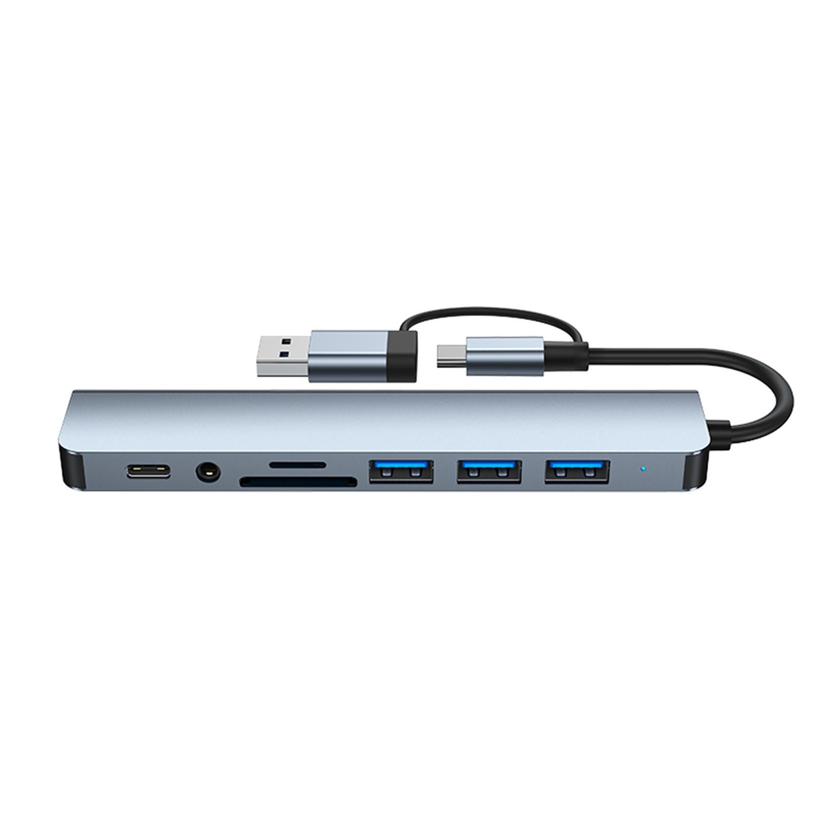USB Type C Hub Adapter, Laptop Docking Station, USB3.0 USB C Aluminum Alloy 8 in 1 8 Port Hub Multiport Adapter for Type C Notebooks