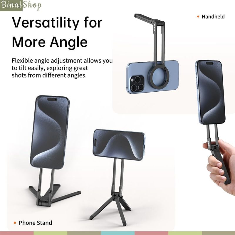 Ulanzi MA30 - Tripod Mini MagSafe Tích Hợp Móc Carabiner, Xoay Ngang Dọc, Điều Chỉnh Góc Linh Hoạt Dành Cho Điện Thoại - Hàng Chính Hãng