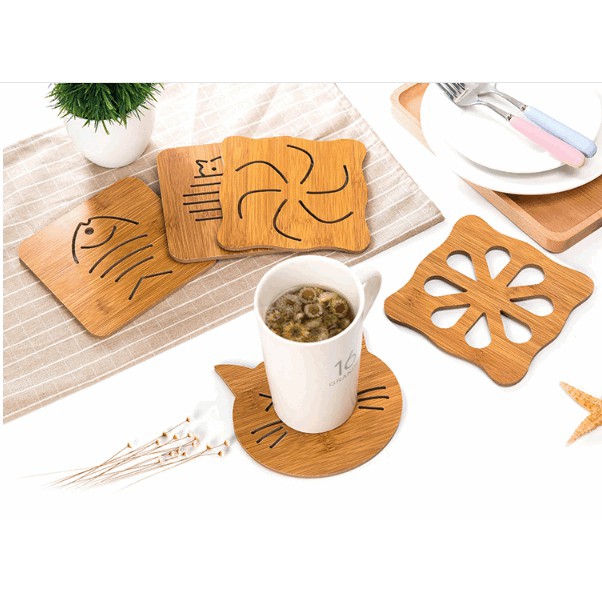 Combo 4 lót nồi bằng gỗ họa tiết đáng yêu