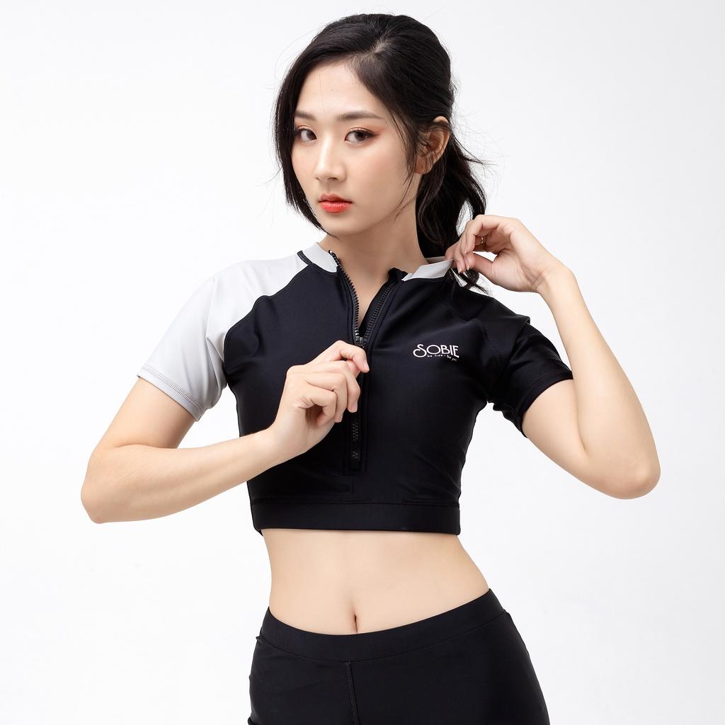 Áo bơi nữ tay ngắn croptop khoá kéo Cloudy Hebe Sobie