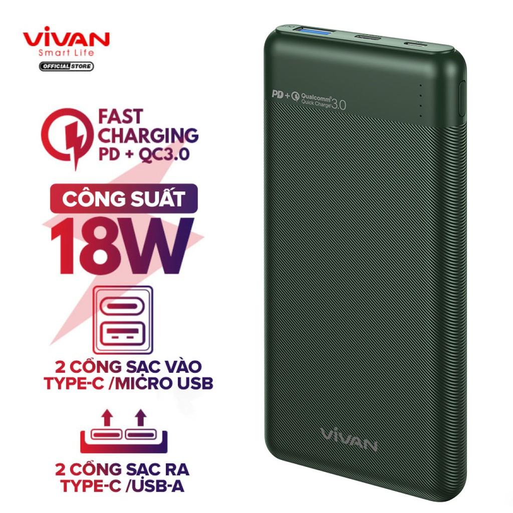  Pin Sạc Dự Phòng Dung Lượng 10.000mAh VIVAN, Hỗ Trợ Sạc Nhanh Chuẩn PD/QC3.0 18W Với 2 Output & 2 Input - Hàng Chính Hãng