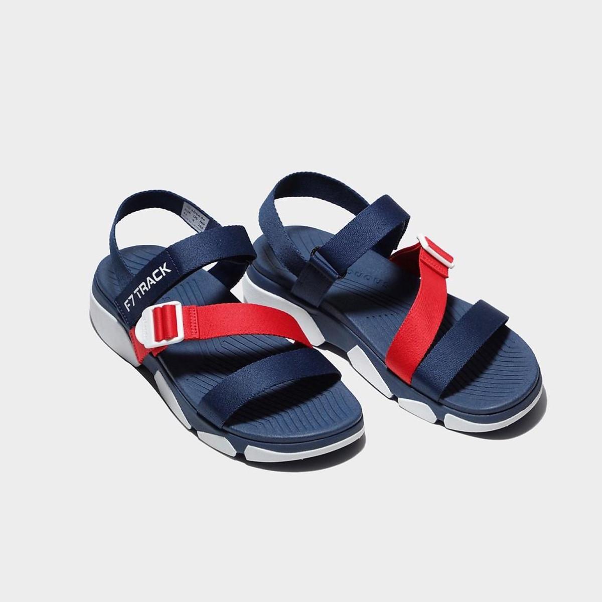 Giày sandal Shondo F7 Track nam nữ đi học đế bằng xanh navy đế trắng F7T0036