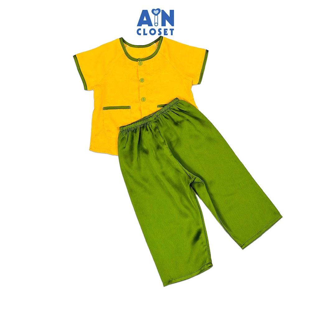 Bộ quần áo Bà Ba Dài tay ngắn bé gái họa tiết Hoa Cúc Vàng Xanh gấm lụa - AICDBGJNRGMT - AIN Closet