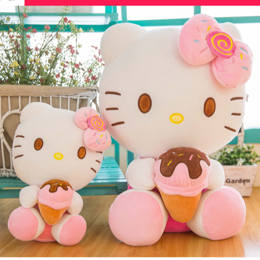 Gấu bông Hello Kitty ôm bánh đeo nơ dễ thương cho bé kích thước 30-40-55cm