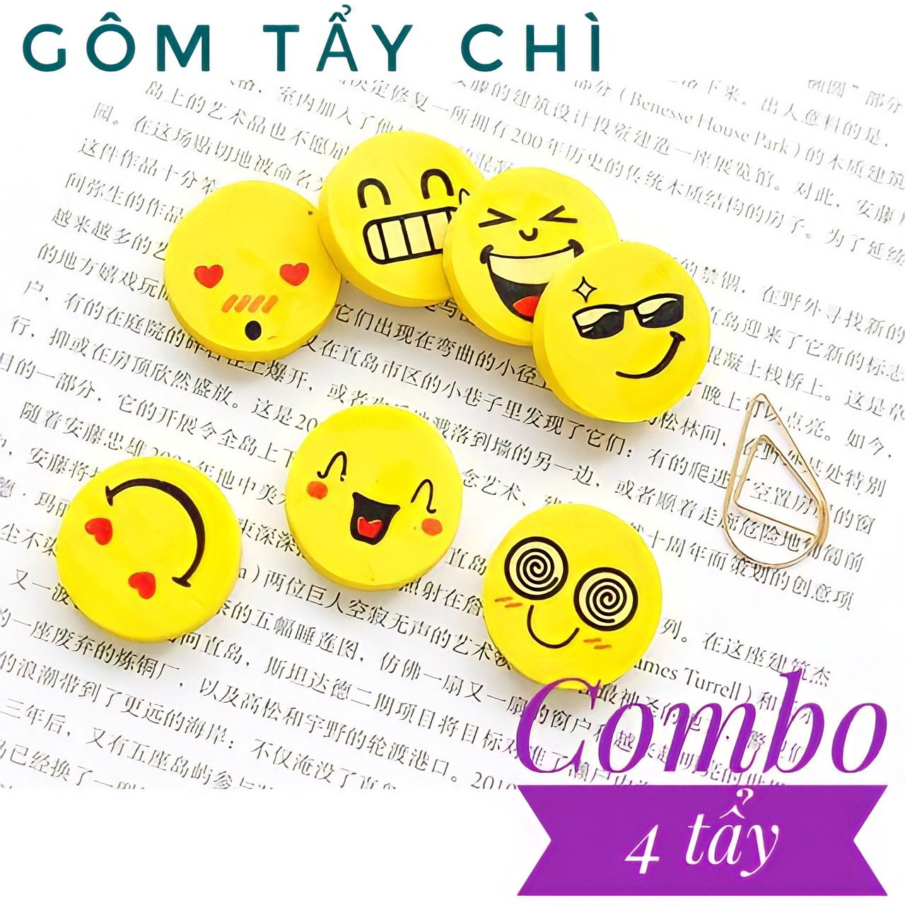 Combo 4 Tẩy Gôm Mini Icon Mặt Cười