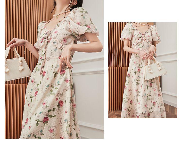 TOBE1SHOP Hiện tại giây phát trà nghỉ kiểu Pháp váy mùa hè khí chất nhỏ nhắn hoa v cổ siêu tiên tuyệt đẹp váy dài nữ
