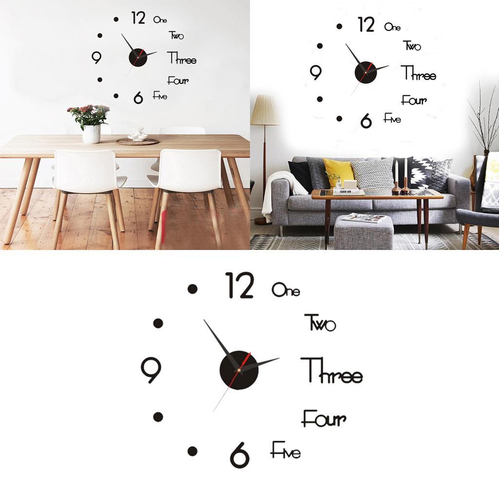 2X DIY Large Wall Clock Modern 3D Wall Sticker Clock Silent Living Room Decor S