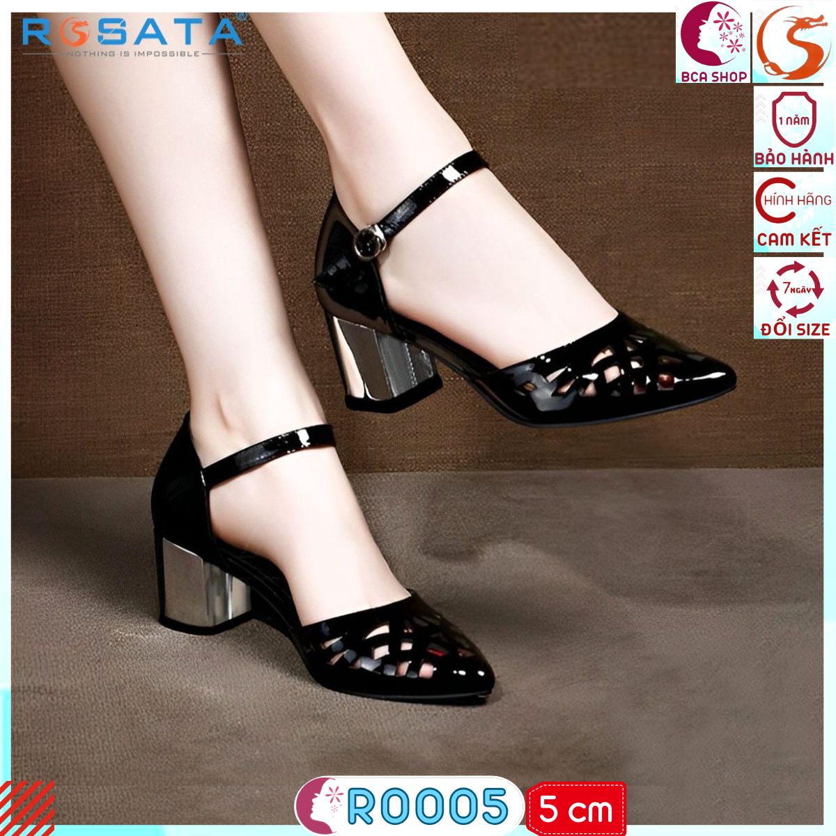 Giày Nữ Mũi Nhọn Thoáng Khí Cao 5 Phân RO005 (ZA05) ROSATA Tại BCASHOP Thiết Kế Cắt Tạo Hình Độc Đáo Trẻ Trung
