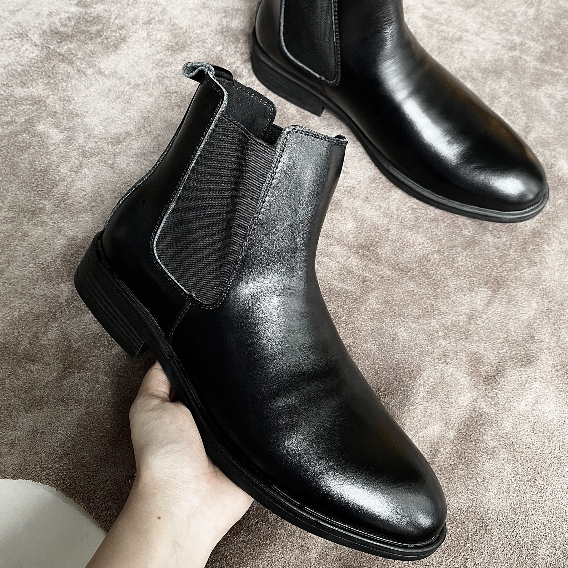 Giày Chelsea Boots Nam Da Trơn Màu Đen TEFOSS HN601 Cao Cổ Da Thật Cao Cấp Size 38-43