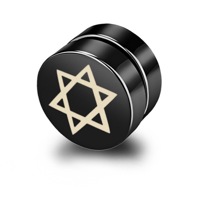 Bông Tai Nam Châm Ko Cần Bấm Lỗ Tai Hình Tròn Ngôi Sao David Thép Titan Ko Rỉ TT 3622