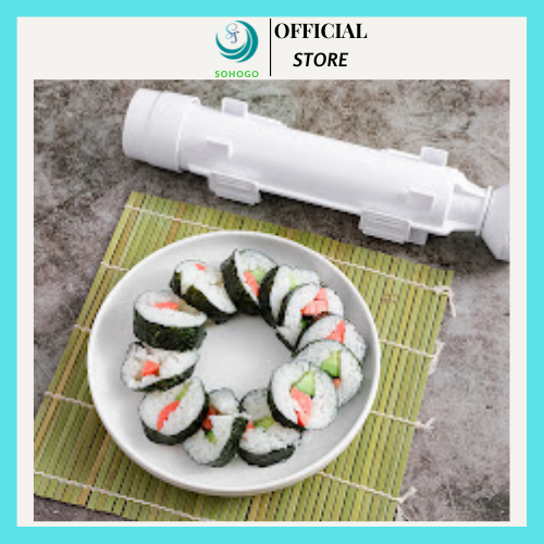 Khuôn nhựa làm sushi, cơm cuộn hình trụ- Dụng cụ làm sushi tiện lợi, nhanh chóng+ Tặng kèm mành tre cao cấp cuốn sushi màu xanh lá